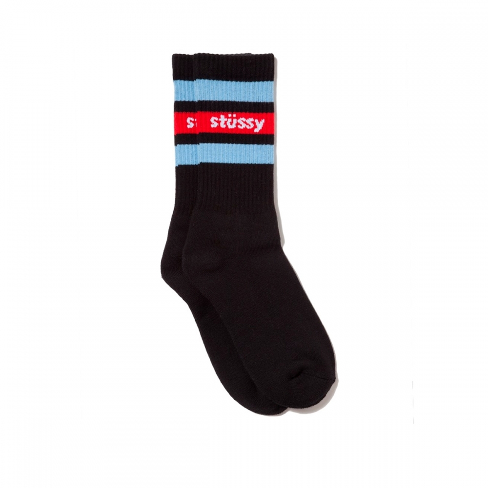Stussy Stripe Crew Socks (Black/Blue)