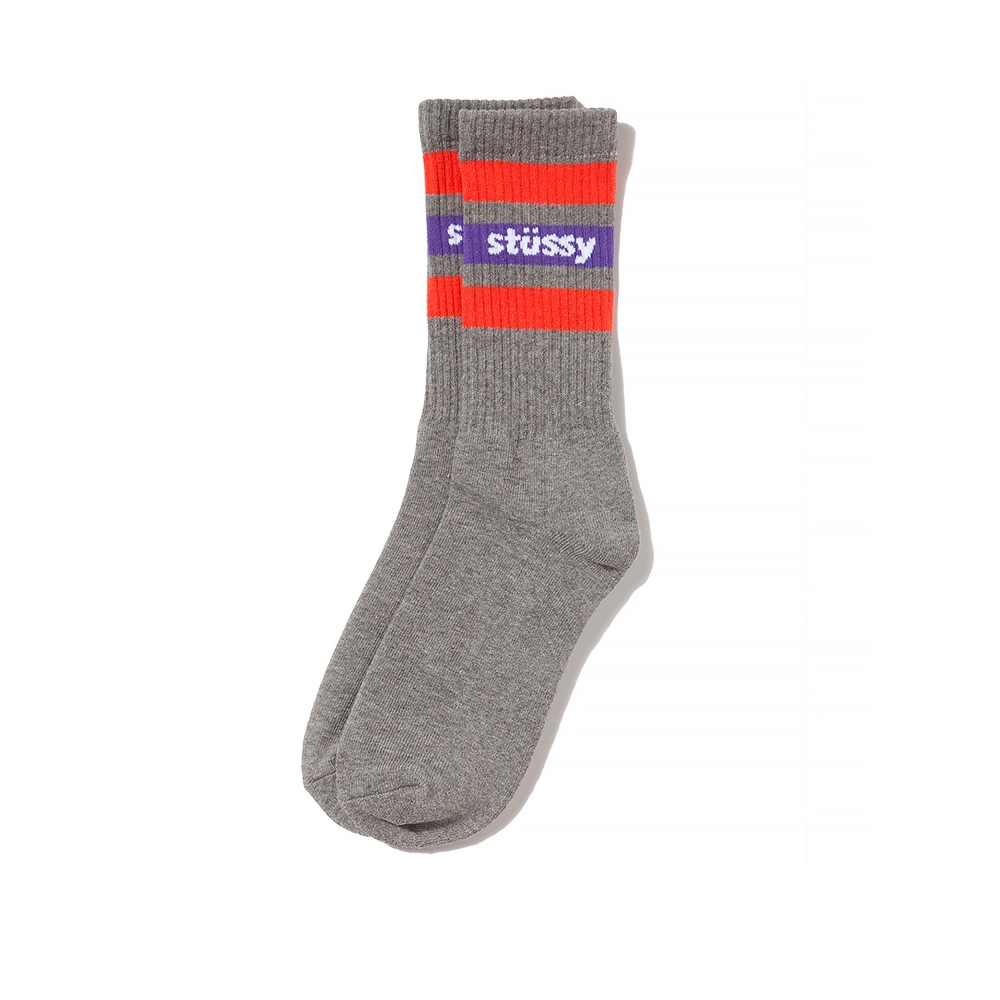 Stussy Stripe Crew Socks (Grey/Purple)