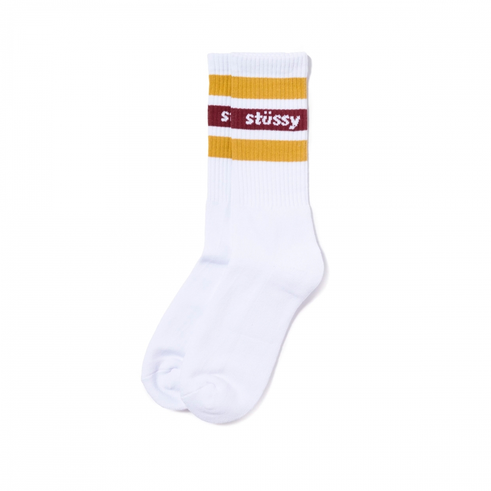 Stussy Stripe Crew Socks (White/Mustard)