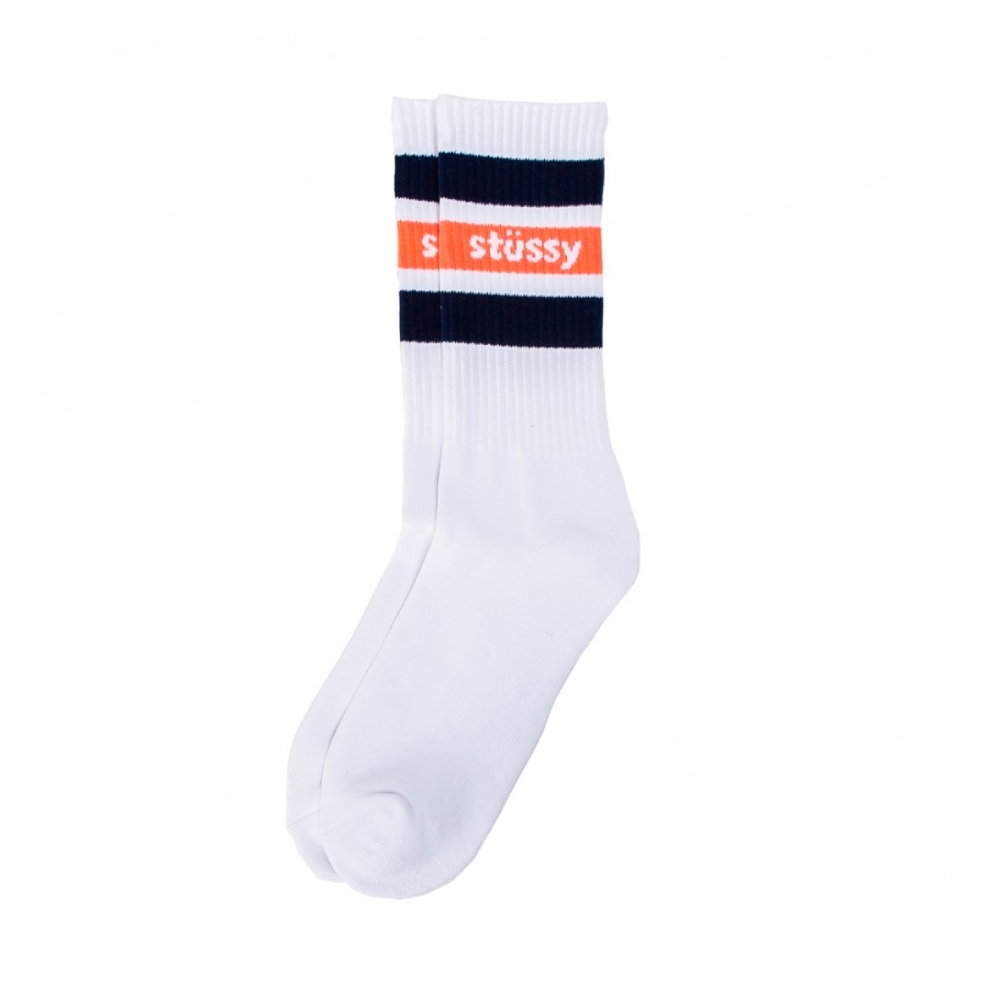 Stussy Stripe Crew Socks (White/Navy)