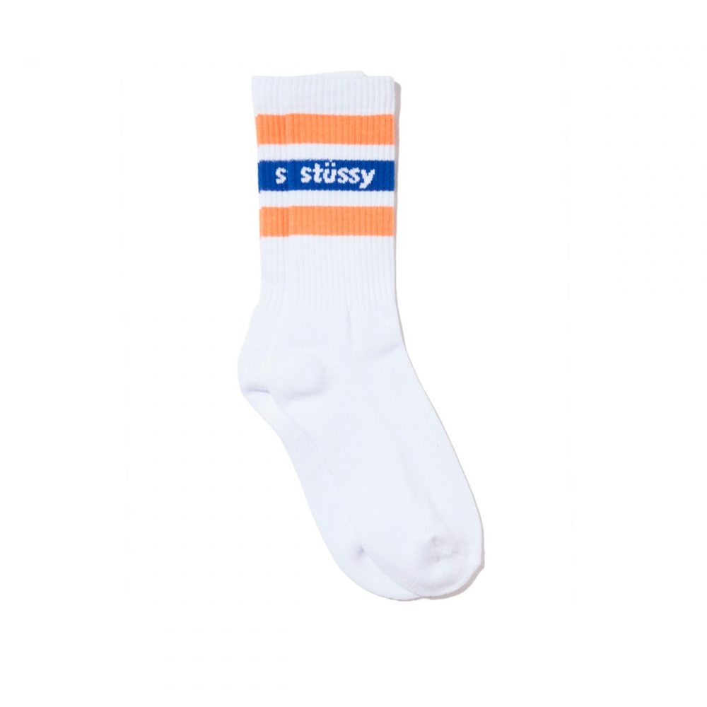 Stussy Stripe Crew Socks (White/Orange)