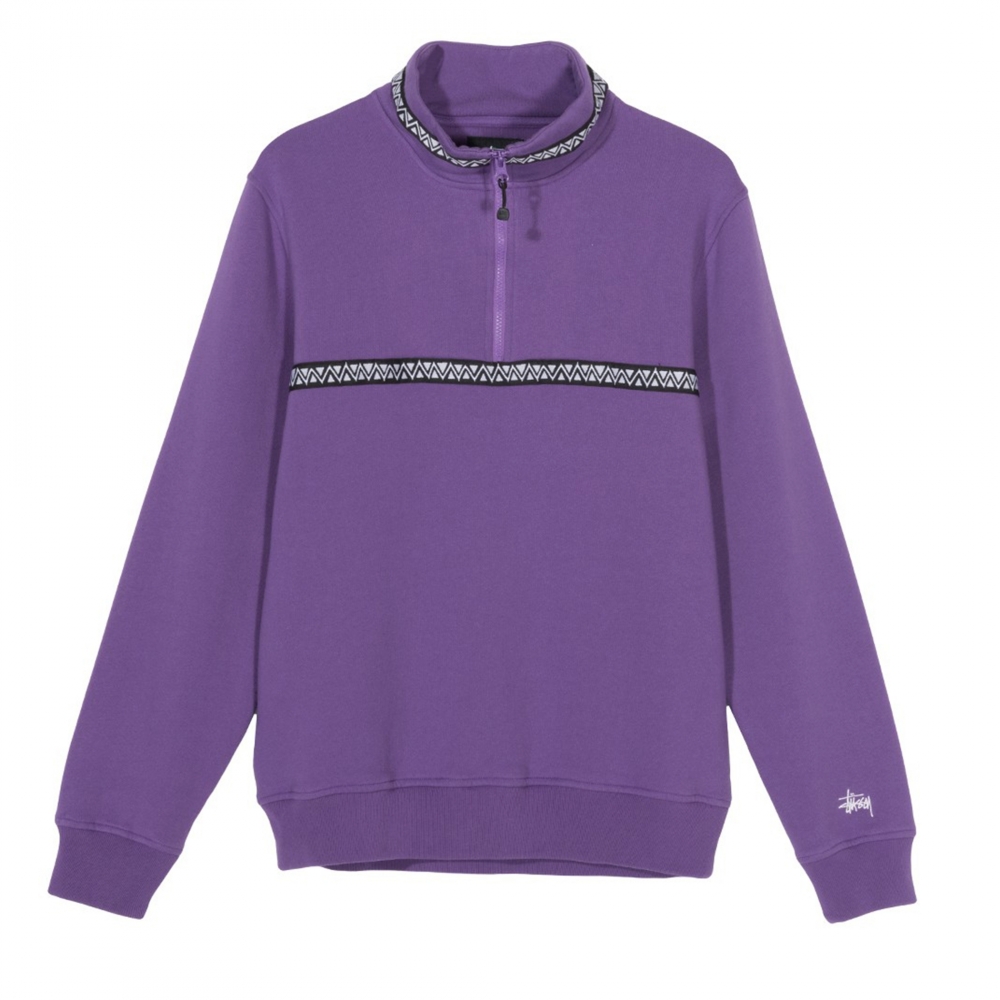 Stussy Woven Tape Mock Neck Sweatshirt (Purple)