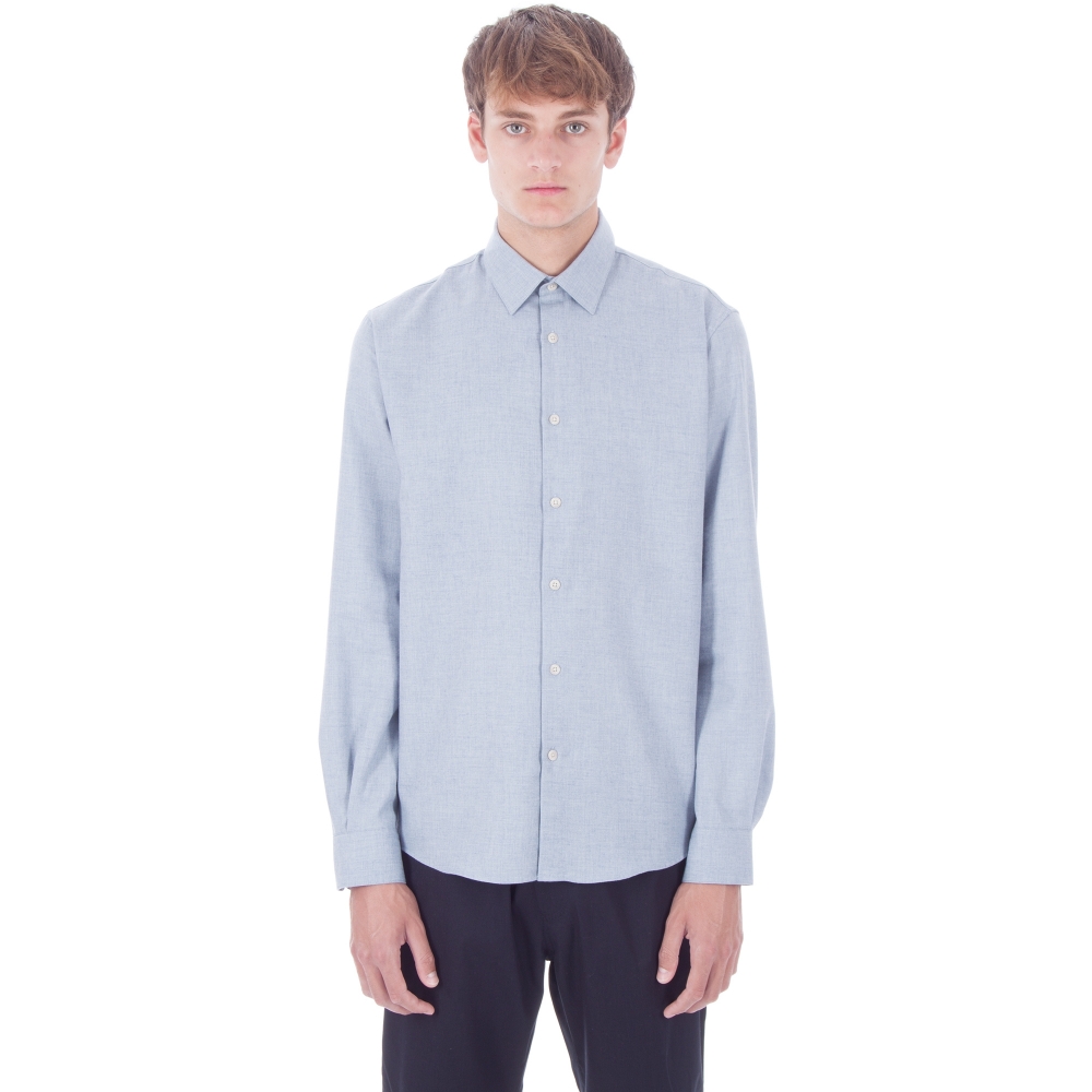 Sunspel Classic Cotton Flannel Shirt (Ash Blue Melange)