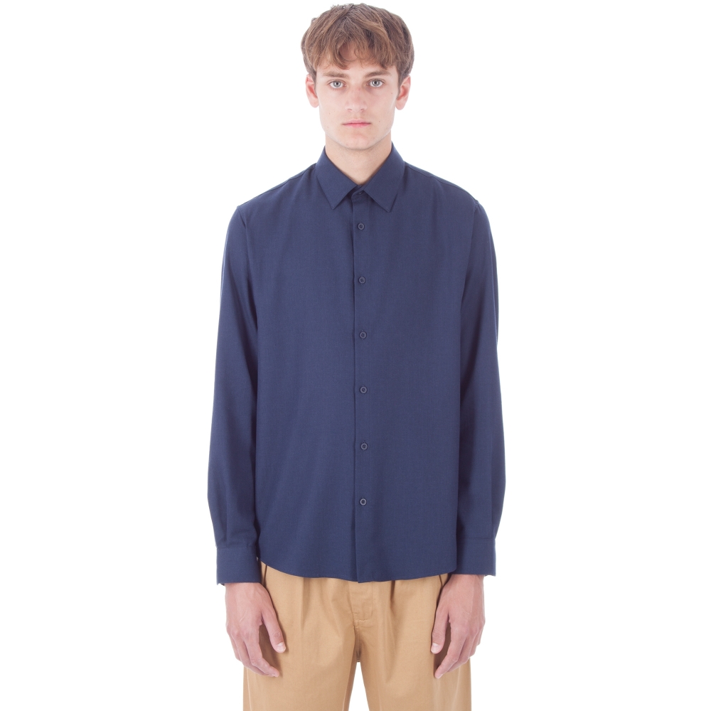 Sunspel Classic Cotton Flannel Shirt (Navy)