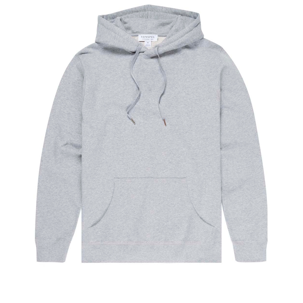 Sunspel Cotton Loopback Overhead Pullover Hooded Sweatshirt (Grey Melange)