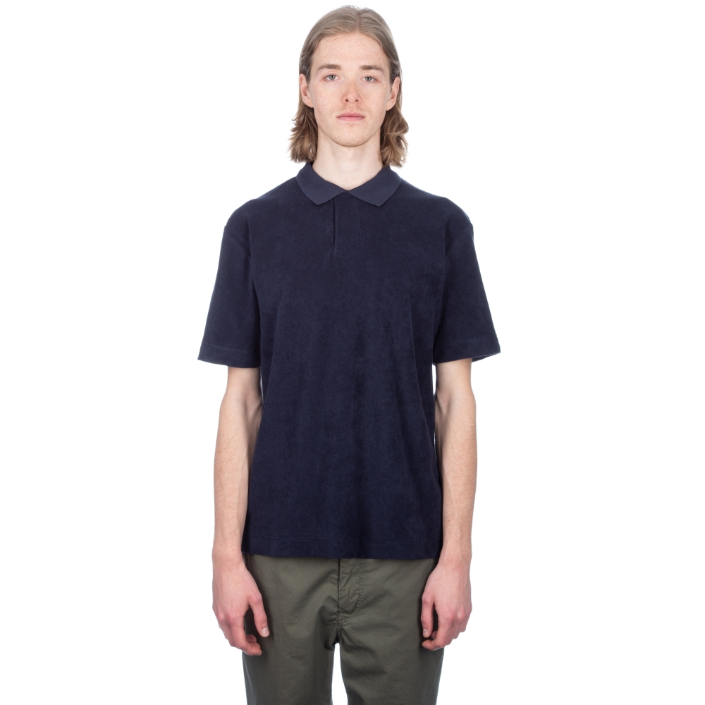 Sunspel Cotton Towelling Relaxed Fit Polo Shirt (Navy)