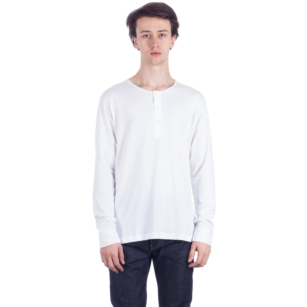 Sunspel Henley Long Sleeve T-Shirt (White)