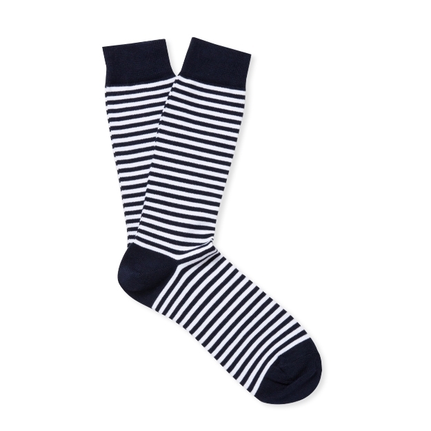 Sunspel Long Staple Stripe Cotton Sock (White/Navy)