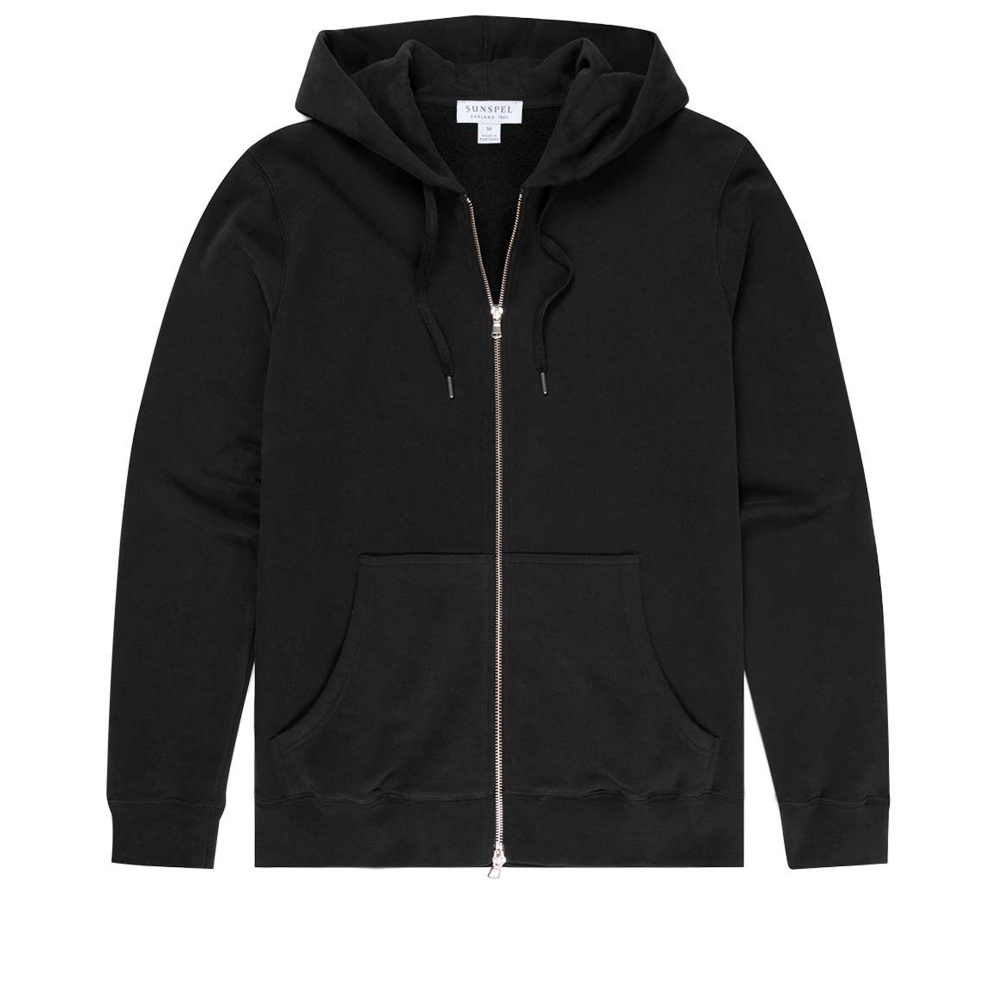 Sunspel Loopback Zip Hooded Sweatshirt (Black)