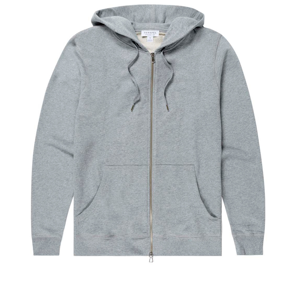 Sunspel Loopback Zip Hooded Sweatshirt (Grey Melange)