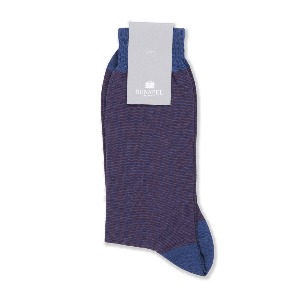 Sunspel Mercerised Cotton Sock (Masonry Blue/Red Brick)