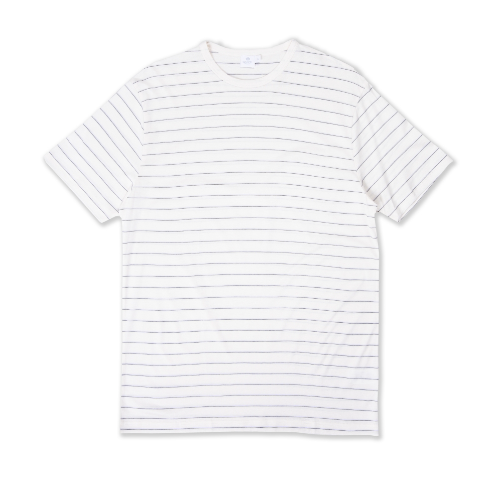 Sunspel Stripe Crew Neck T-Shirt (Archive White/Charcoal Melange/Grey Drawn)