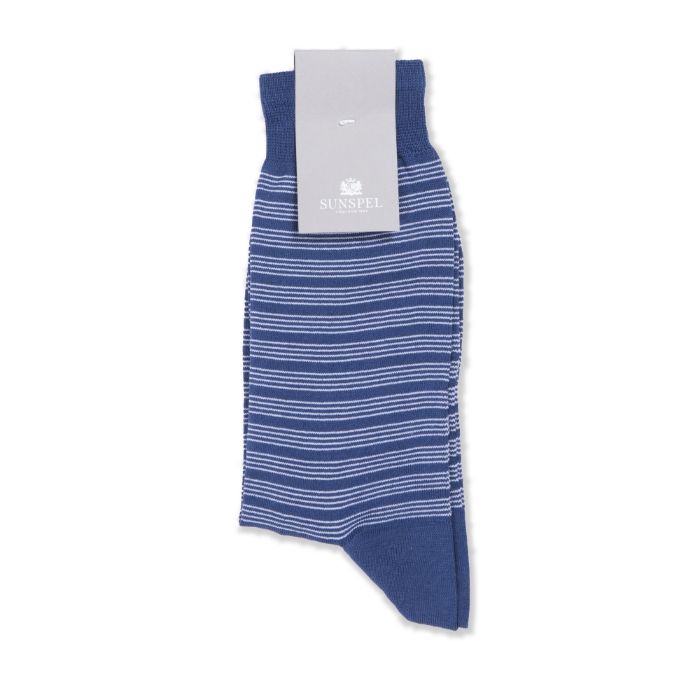 Sunspel Triple Fine Stripe Mercerised Cotton Sock (Masonry Blue/Archive White)