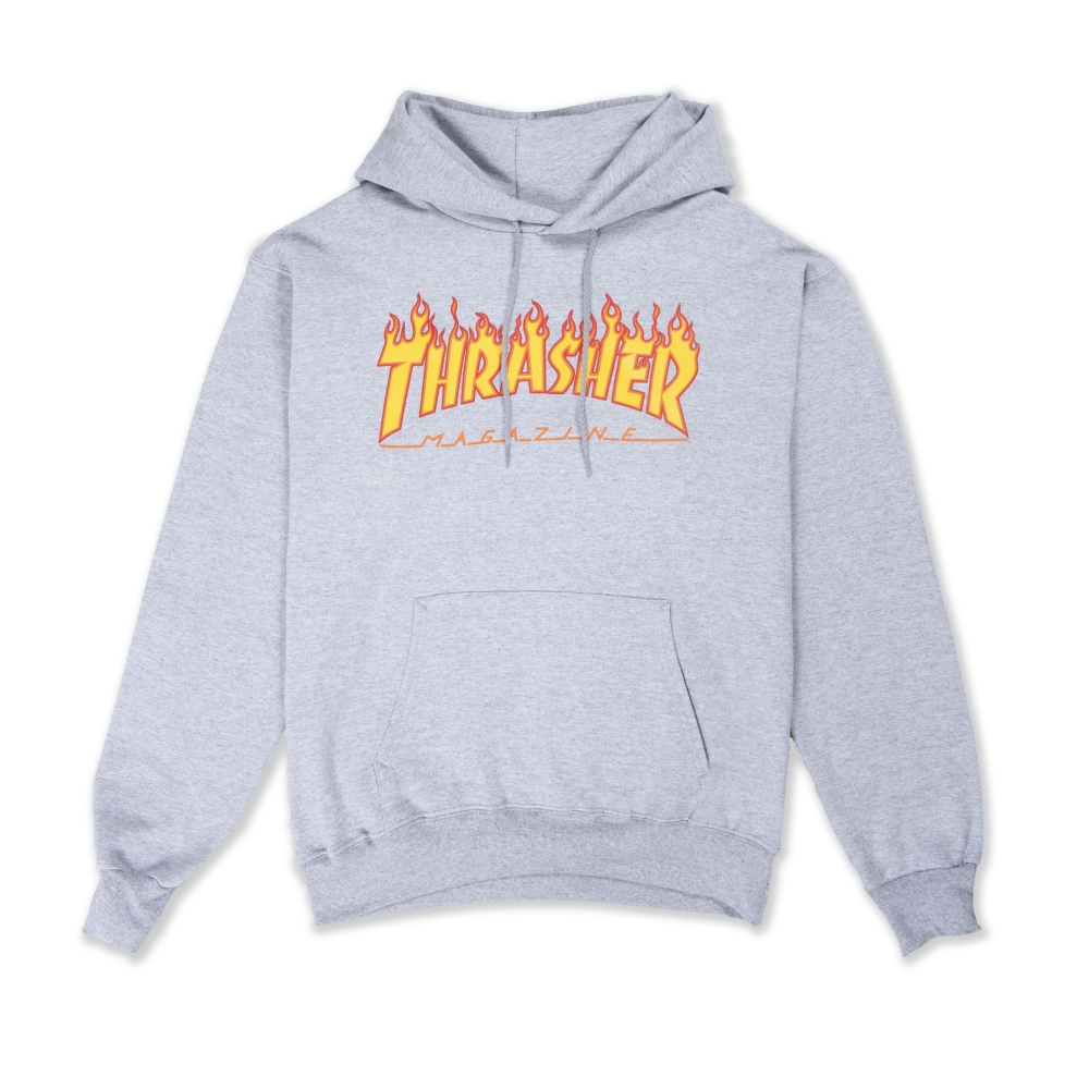 Thrasher Flame Logo Pullover Hooded Sweatshirt (Heather Grey)
