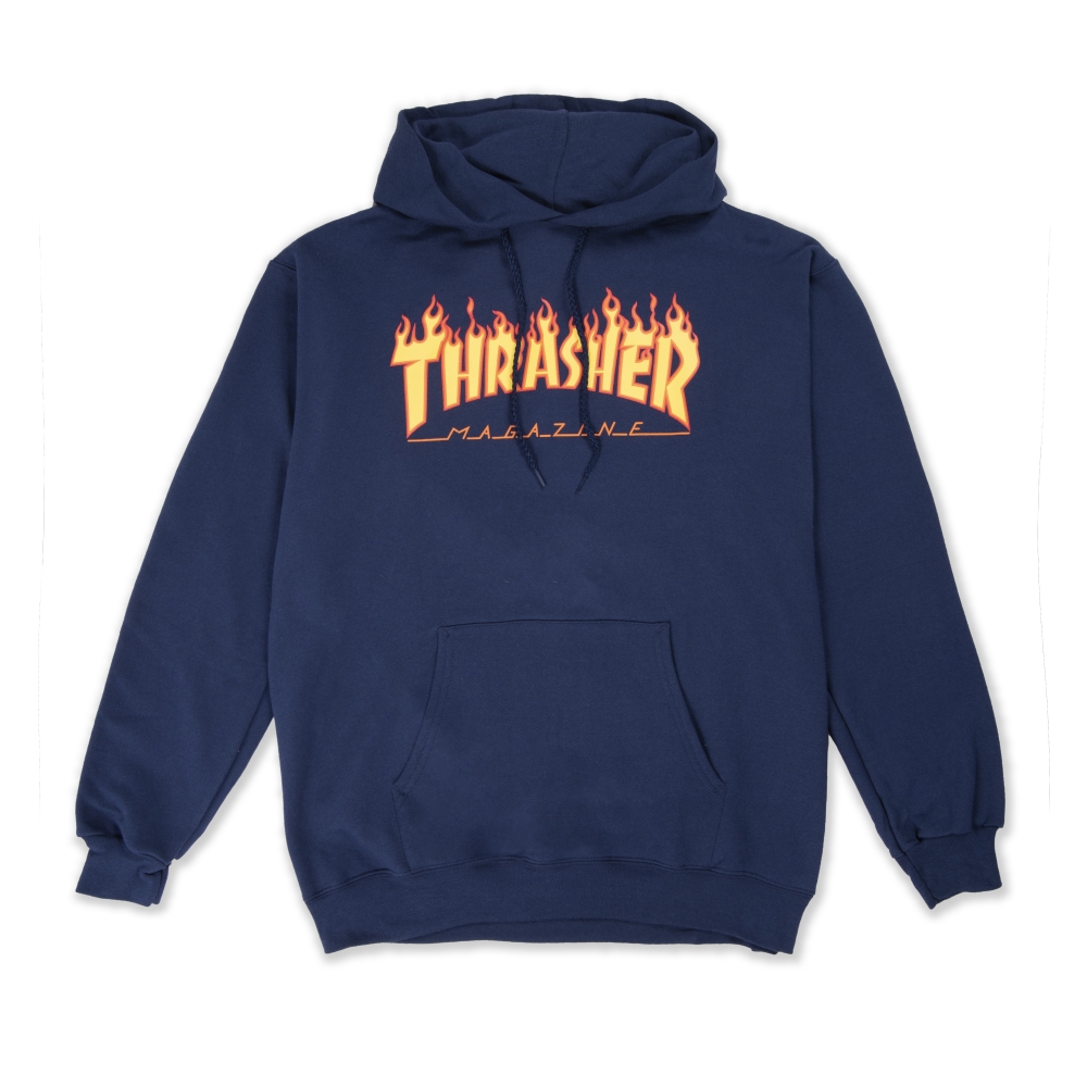 Thrasher Flame Logo Pullover Hooded Sweatshirt (Navy)