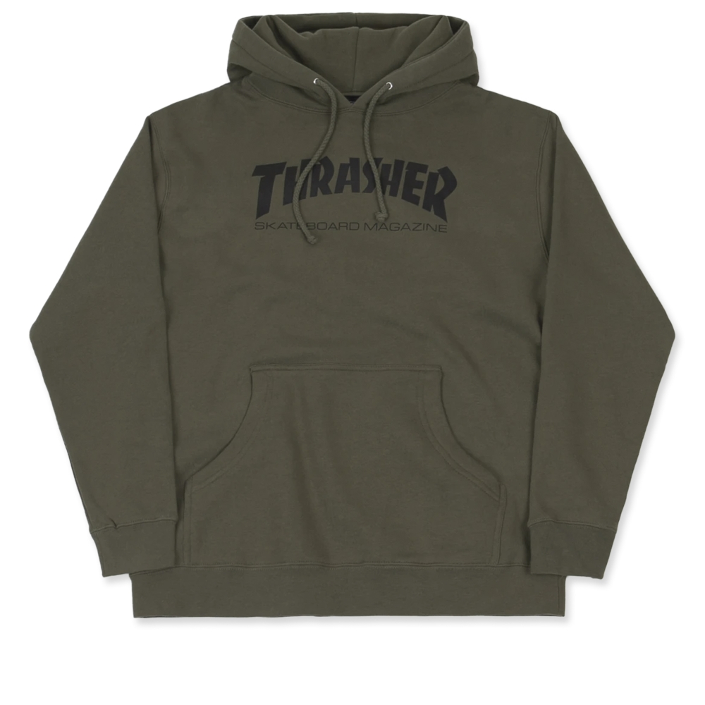 Thrasher Logo Pullover Hooded Sweatshirt (Army Green)