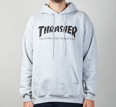 Thrasher Logo Pullover Hooded Sweatshirt (Heather Grey/Black)