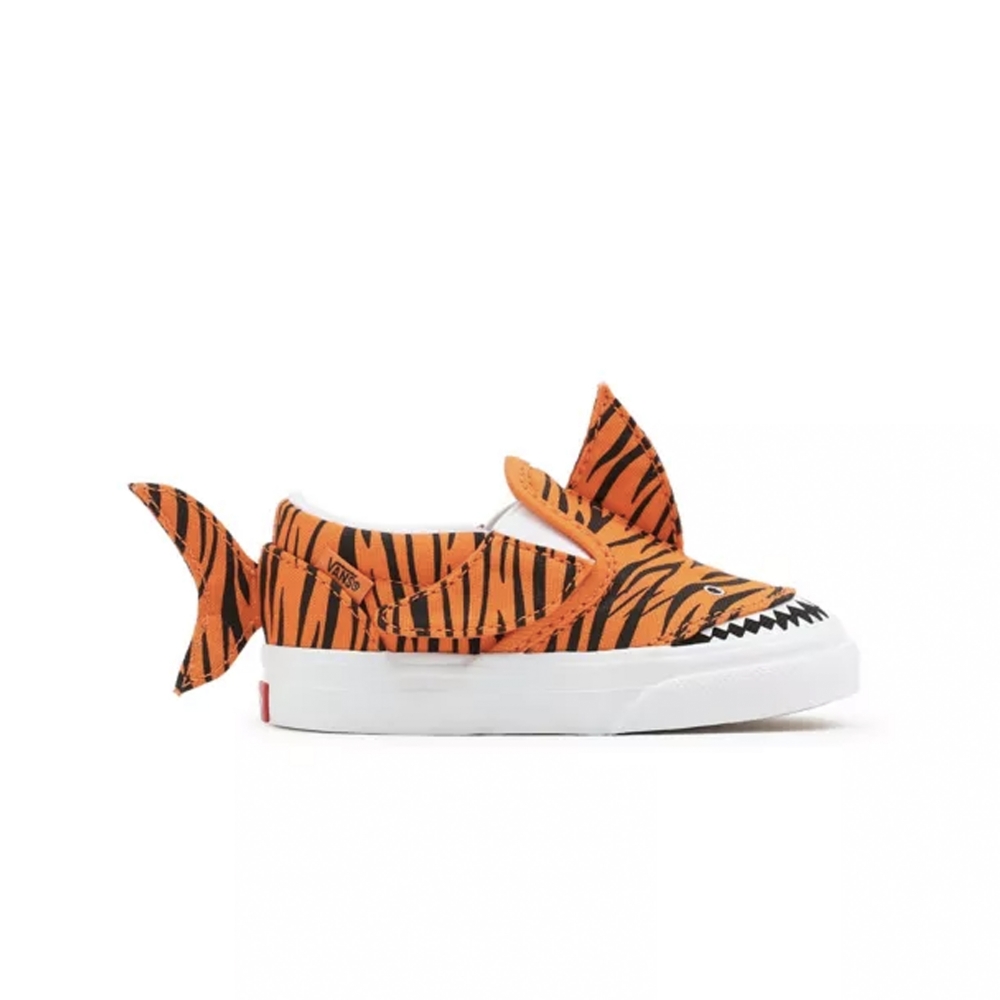 Toddlers' Vans Slip-On Velcro 'Tiger Shark' (Orange Tiger/True White)