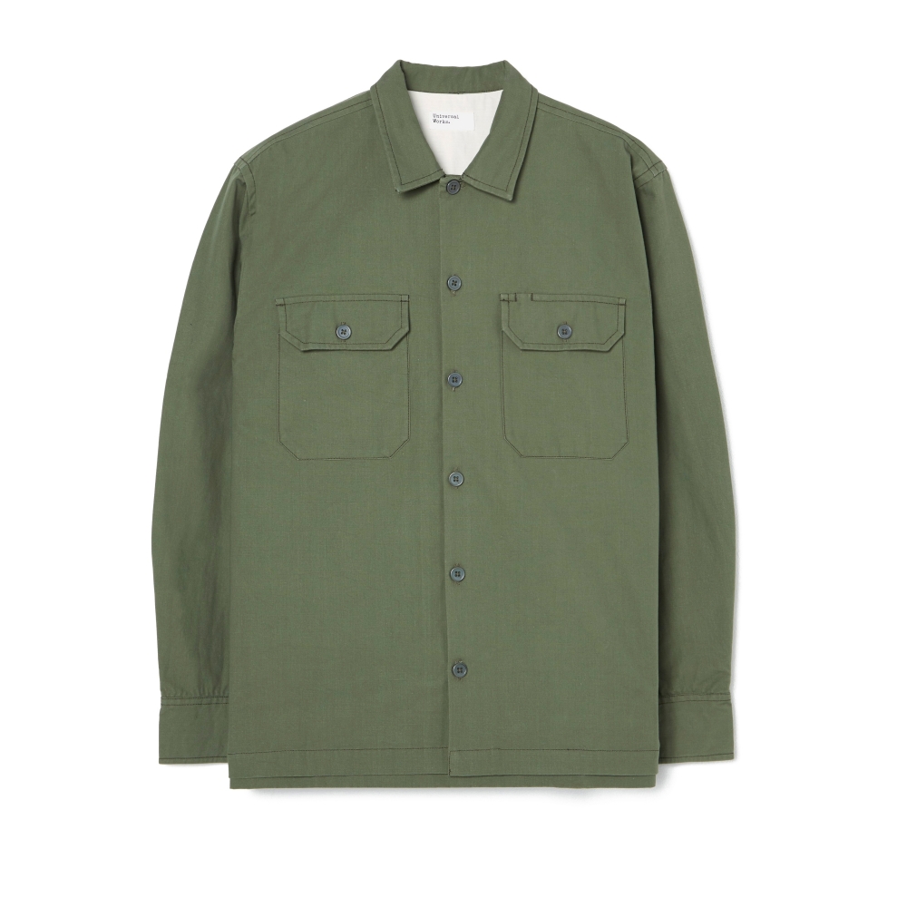 Universal Works Military Slub Cotton Long Sleeve Utility Shirt (Olive)