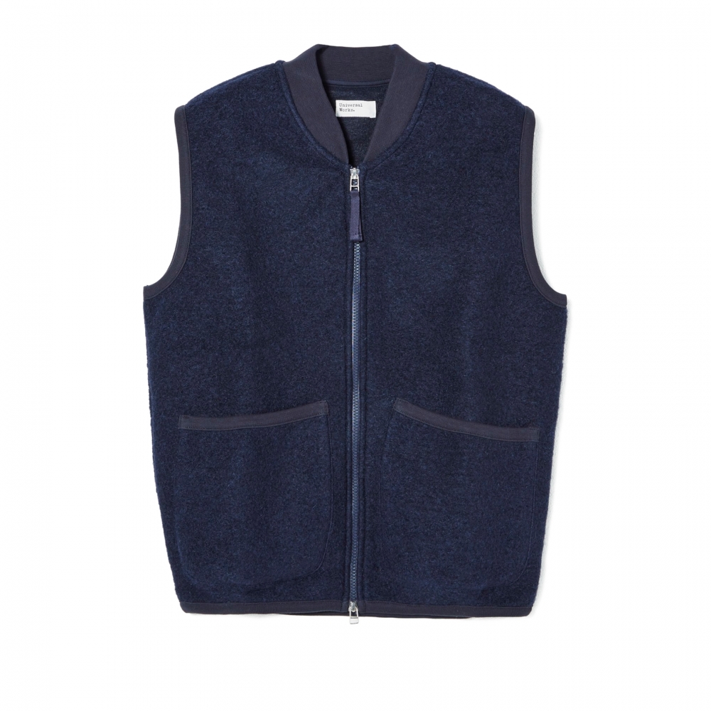 Universal Works Zip Waistcoat (Navy Wool Fleece)
