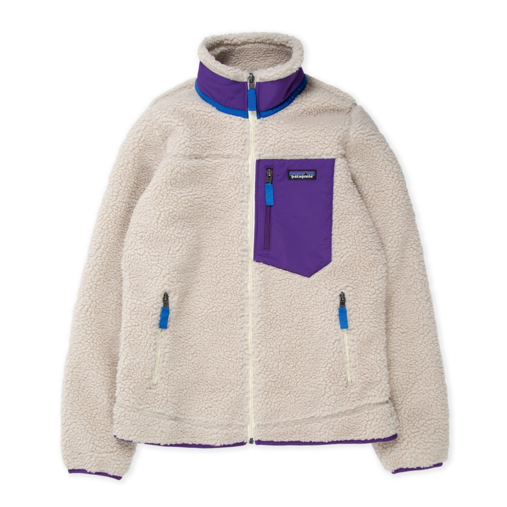 Women's Patagonia Classic Retro-X Fleece Jacket (Natural w/Purple)