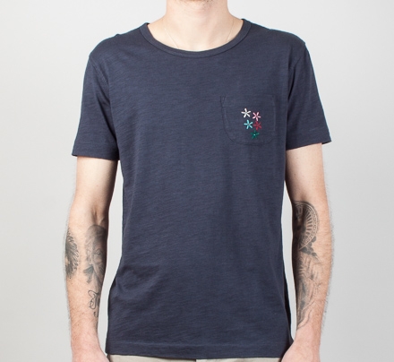 YMC Flower Embroidered T-Shirt (Navy)