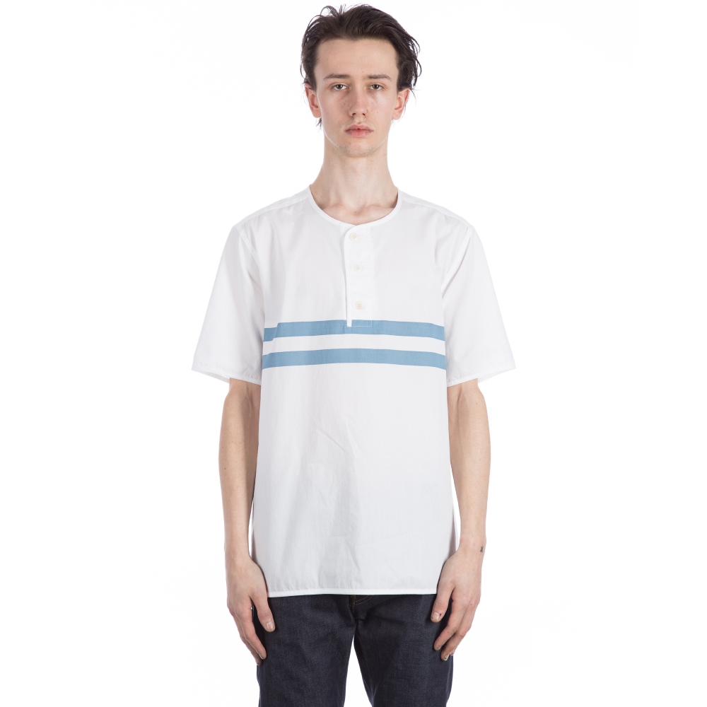 YMC Stripe Surf Short Sleeve Shirt (White/Blue)