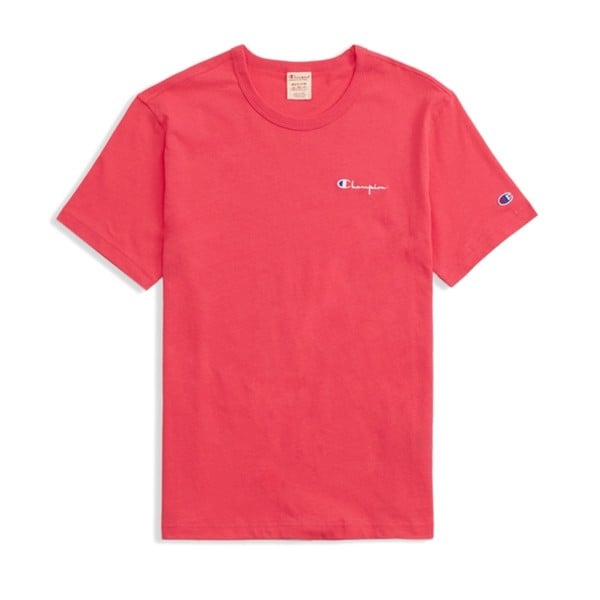 Champion Reverse Weave Small Script Crew Neck T-Shirt (Hot Pink)