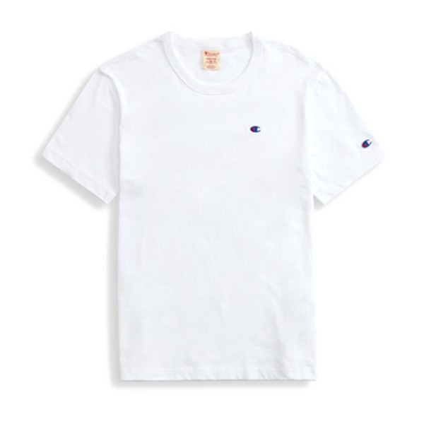 Champion Reverse Weave Script Logo Back Crew Neck T-Shirt (White)