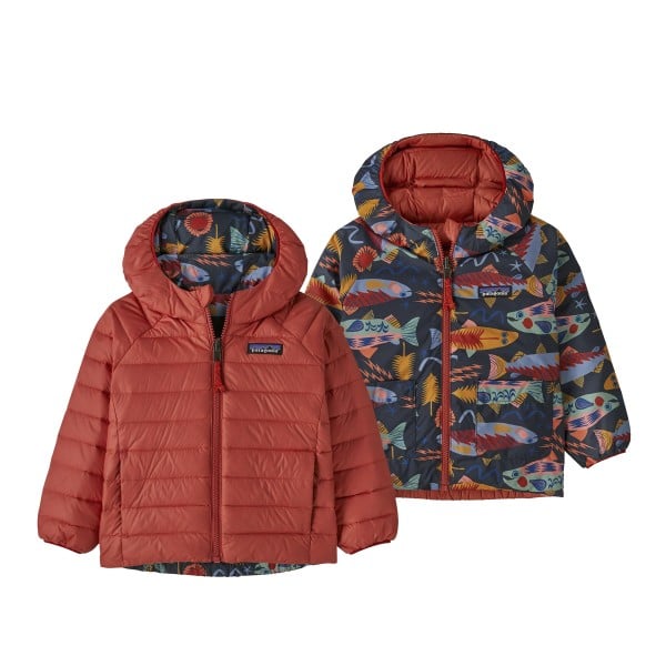 Baby Patagonia Reversible Down Sweater Hoody (Salmon Energy: Ink Black)