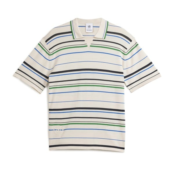 adidas Originals by Wales Bonner Knit Polo Shirt (Wonder White/Green/Blue Bird/Night Indigo)