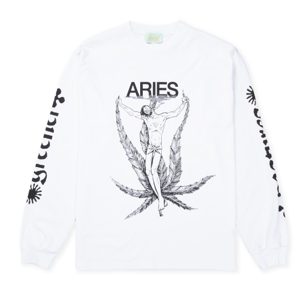 Aries Weed Jesus Long Sleeve T-Shirt (White)