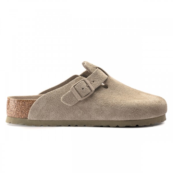 Birkenstock Boston Soft Footbed Suede Leather Narrow Fit (Faded Khaki)