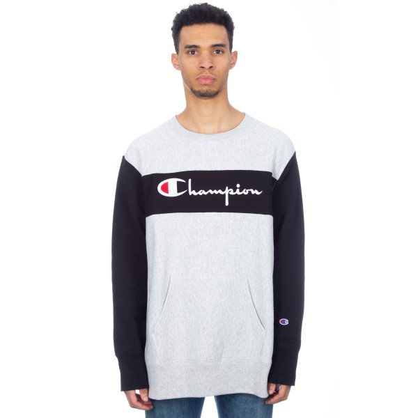 Champion Reverse Weave Block Crew Neck Sweatshirt (Light Oxford Grey/Black)