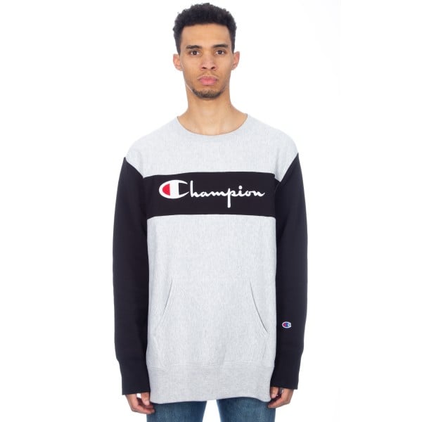 Champion Reverse Weave Block Crew Neck Sweatshirt (Fila Kids KIDS KIDS SHOES 25-39/Black)