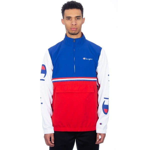 Champion Reverse Weave Half-Zip Pullover Striped Track Jacket (Red)