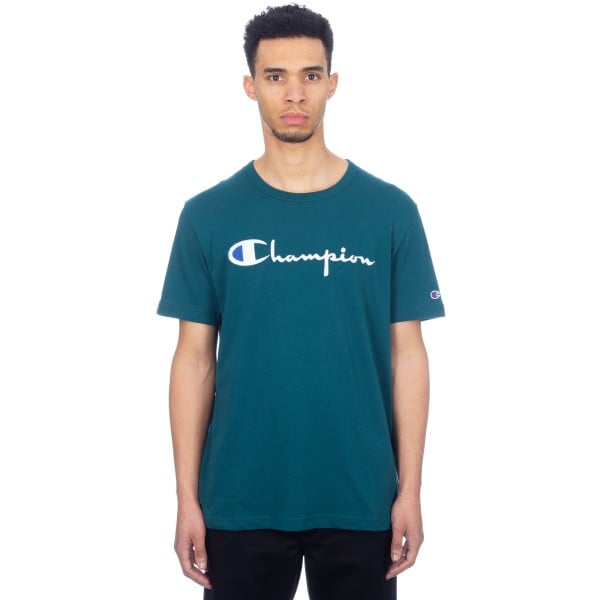 Champion Reverse Weave Script Applique Crew Neck T-Shirt (Dark Teal)