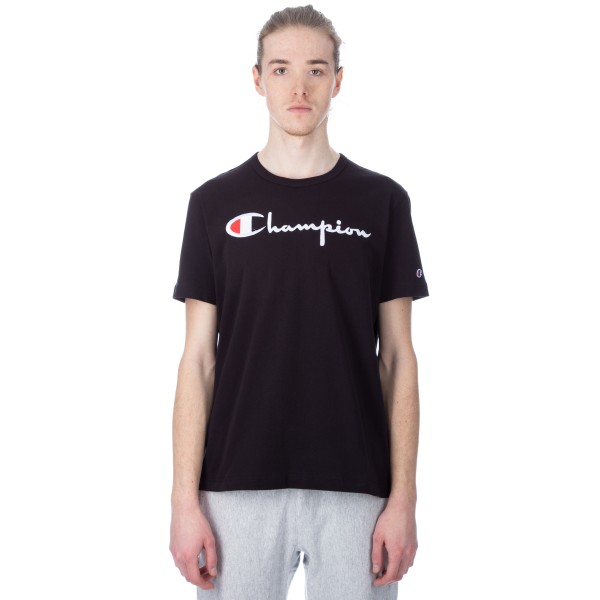 Champion Reverse Weave Script Applique Crew Neck T-Shirt (New Black)