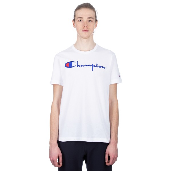 Champion Reverse Weave Script Applique Crew Neck T-Shirt (White)