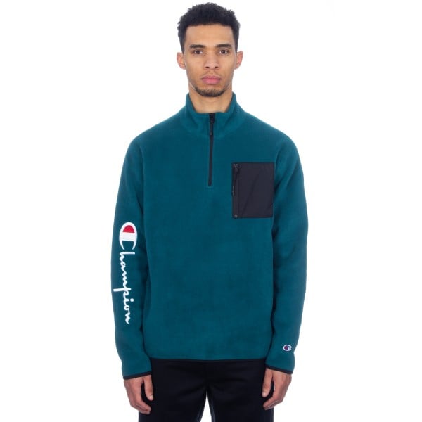 Champion Reverse Weave Sleeve Script Half Zip Fleece (Teal/Black)