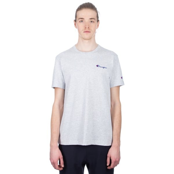 Champion Reverse Weave Small Script Crew Neck T-Shirt (Light Oxford Grey)