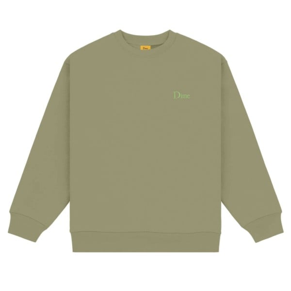 Dime Classic Small Logo Embroidered Crew Neck Sweatshirt (Army Green)