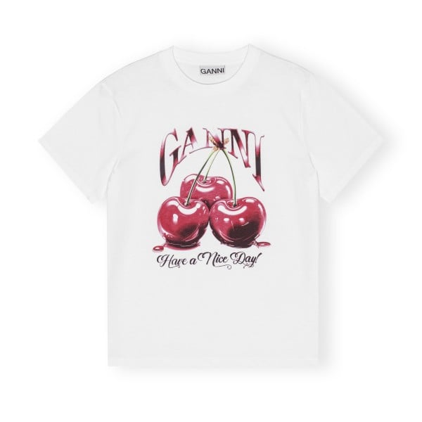 GANNI Basic Jersey Cherry Relaxed T-Shirt (Bright White)