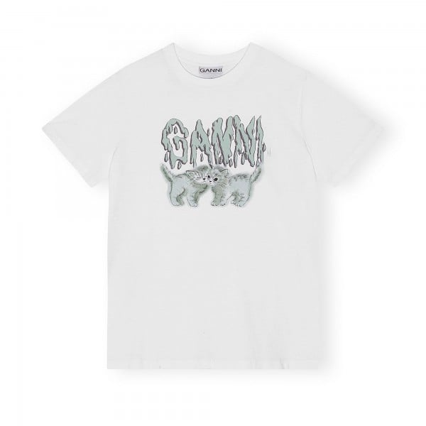 GANNI Basic Jersey Love Cats Relaxed T-Shirt (Bright White)