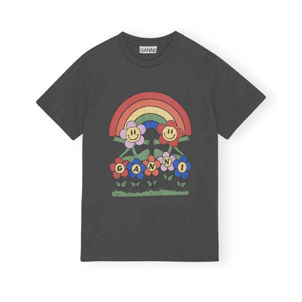 GANNI Basic Jersey Rainbow Relaxed T-Shirt (Volcanic Ash)