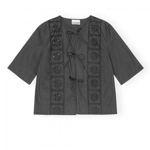 GANNI Broderie Anglaise Tie Blouse (Black)