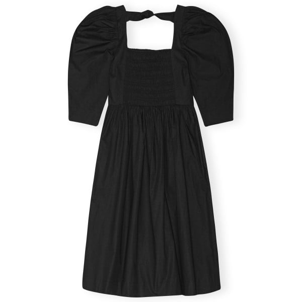 GANNI Cotton Poplin Open Neck Smock Dress (Black)