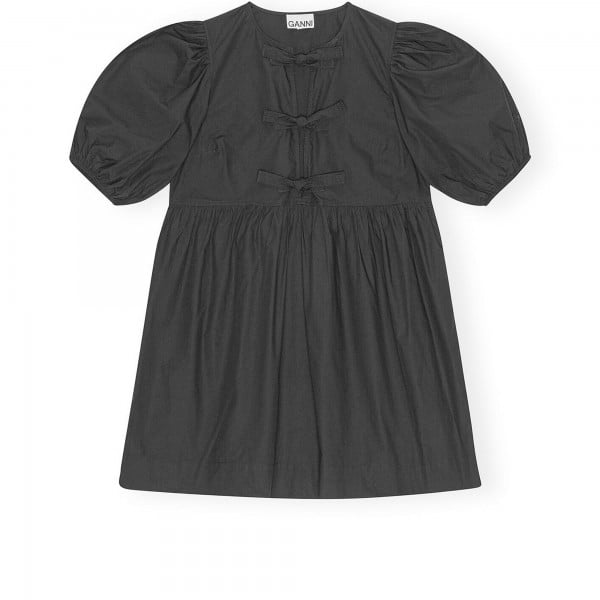 GANNI Cotton Poplin Tie String Mini Dress (Black)