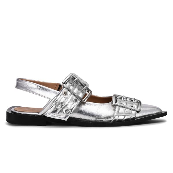 GANNI Feminine Buckle Ballerina Metallic (Silver)