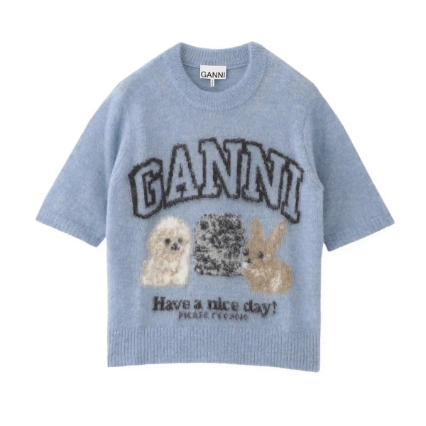 GANNI Fine Brushed Alpaca Puppies T-Shirt (Soft Chambray)